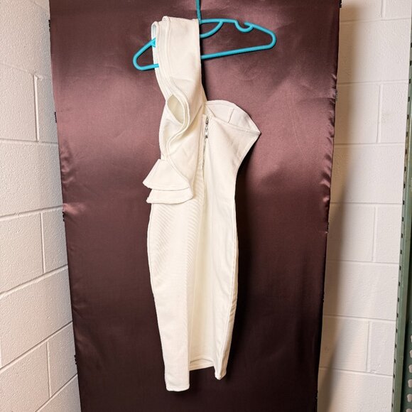 Uonbox Women's S, L White One Shoulder Sleeveless Side Split Bandage Dress - Picture 7 of 10